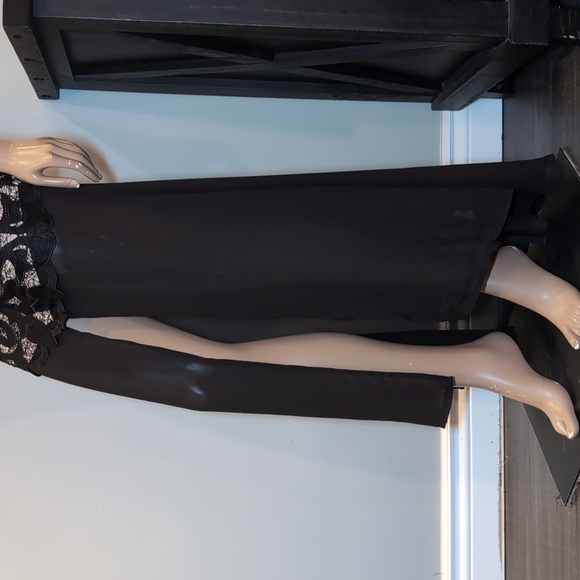 🩵SAINTS + SECRETS Lace Bodice Formal Maxi Dress Front Slit Chiffon Drop Waist - Picture 10 of 15